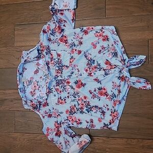 💥3for$12💥 Passport Plus women's striped cold shoulder button-up shirt size 2X